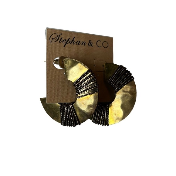 Gold Bronze Tone Wire Wrapped Pierced Earrings by Stephan & Co. - Picture 2 of 5